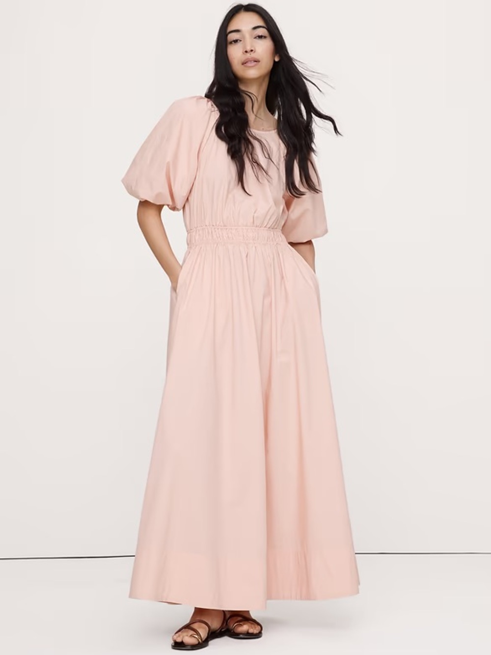 Banana Republic COTTON POPLIN PUFF-SLEEVE MAXI DRESS Vacation Summer Wedding M